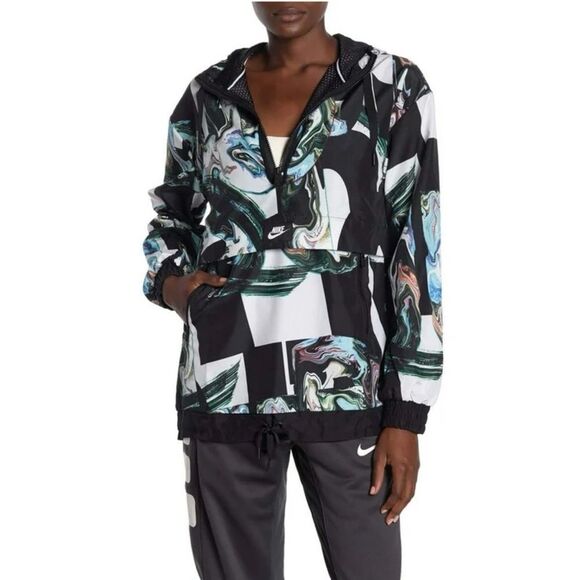 Nike Women's Black/Multi Marble-Print Half-Zip Hooded Jacket Sz M - Picture 5 of 13